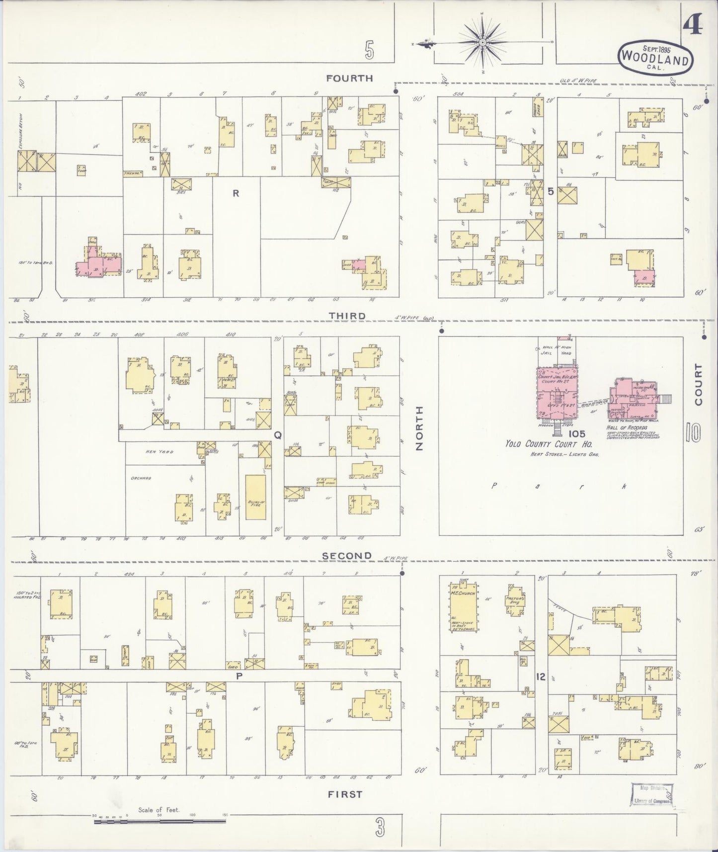 Sanborn Fire Insurance Map from Woodland, Yolo County, California (1895), Sheet #0004 - Complete Map Set gallery image, historic Sanborn map, vintage wall art, California California