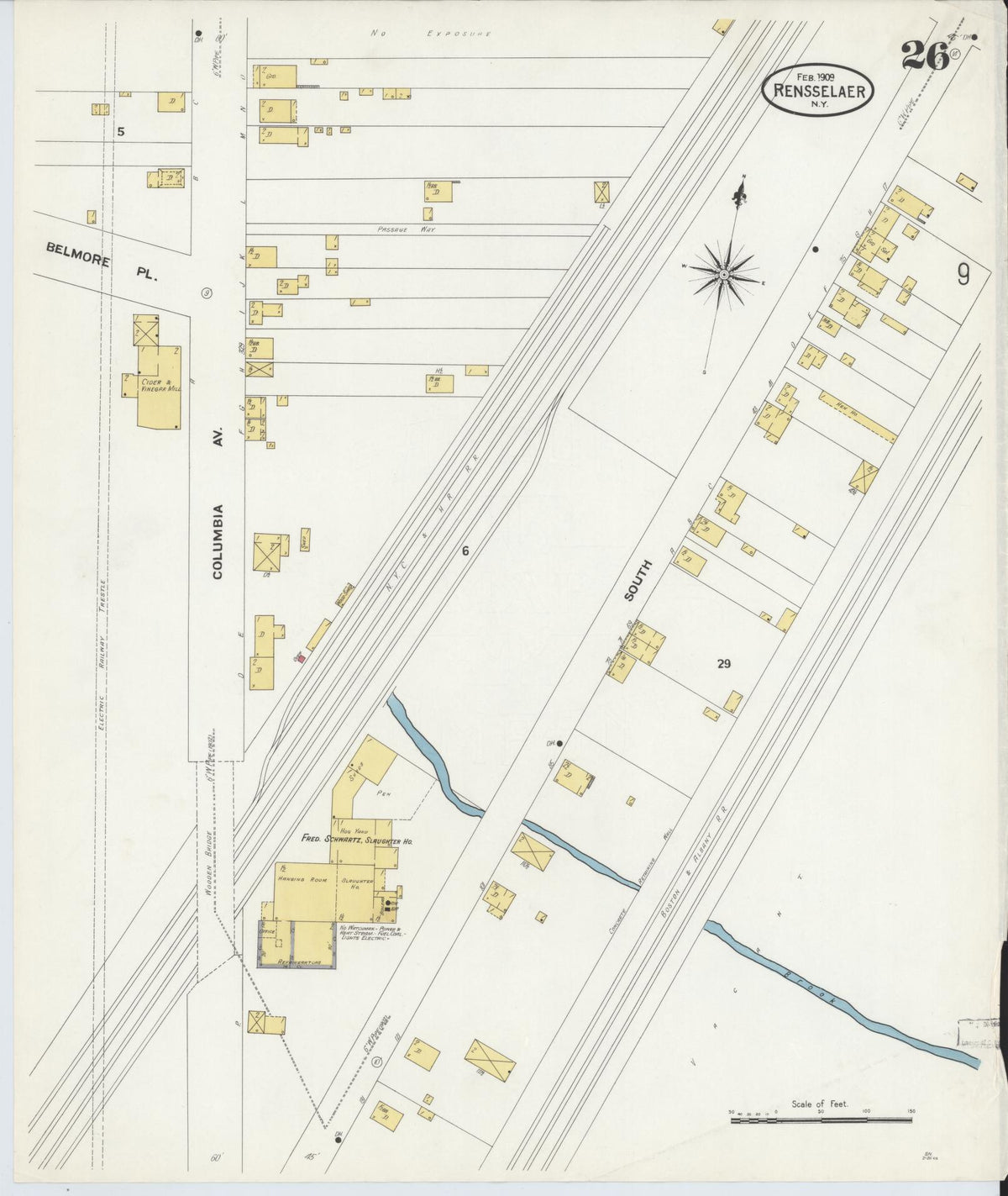 Sanborn Fire Insurance Map from Rensselaer, Rensselaer County, New York (1909), Sheet #0026 - Historic Sanborn Fire Insurance Map Print, vintage old map wall art, antique decor, genealogy gift, New York New York map