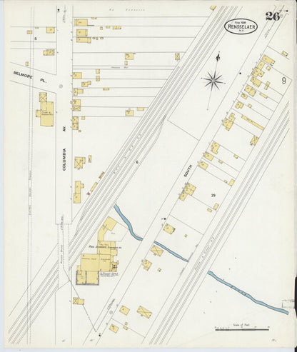 Sanborn Fire Insurance Map from Rensselaer, Rensselaer County, New York (1909), Sheet #0026 - Historic Sanborn Fire Insurance Map Print, vintage old map wall art, antique decor, genealogy gift, New York New York map