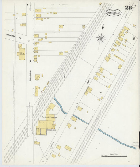 Sanborn Fire Insurance Map from Rensselaer, Rensselaer County, New York (1909), Sheet #0026 - Historic Sanborn Fire Insurance Map Print, vintage old map wall art, antique decor, genealogy gift, New York New York map