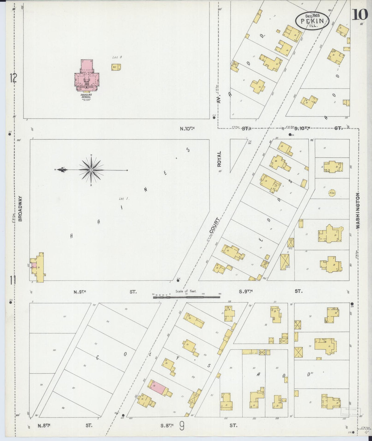Sanborn Fire Insurance Map from Pekin, Tazewell County, Illinois (1903), Sheet #0010 - Historic Sanborn Fire Insurance Map Print, vintage old map wall art, antique decor, genealogy gift, Illinois Illinois map