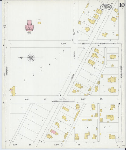 Sanborn Fire Insurance Map from Pekin, Tazewell County, Illinois (1903), Sheet #0010 - Historic Sanborn Fire Insurance Map Print, vintage old map wall art, antique decor, genealogy gift, Illinois Illinois map