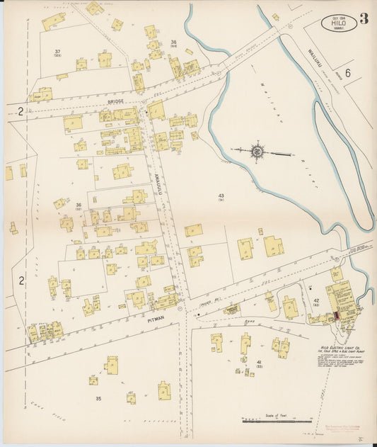 Sanborn Fire Insurance Map from Hilo, Hawaii County, Hawaii (1914), Sheet #0003 - Historic Sanborn Fire Insurance Map Print, vintage old map wall art
