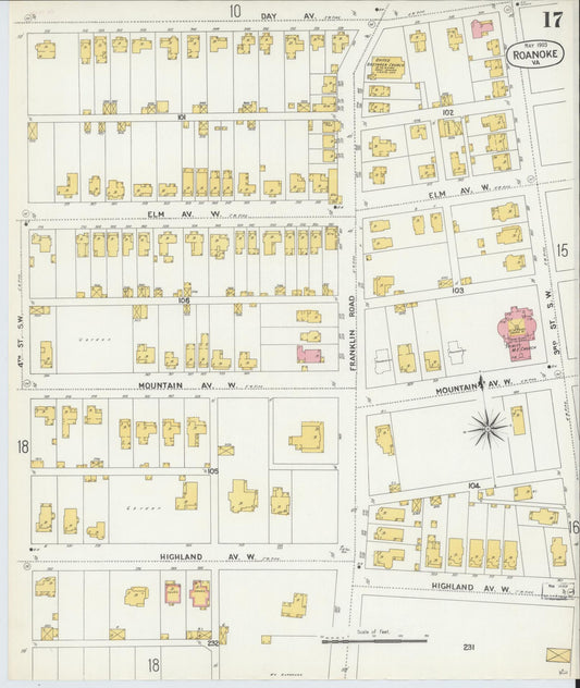 Sanborn Fire Insurance Map from Roanoke, Independent Cities, Virginia (1903), Sheet #0017 - Historic Sanborn Fire Insurance Map Print, vintage old map wall art, antique decor, genealogy gift, Virginia Virginia map