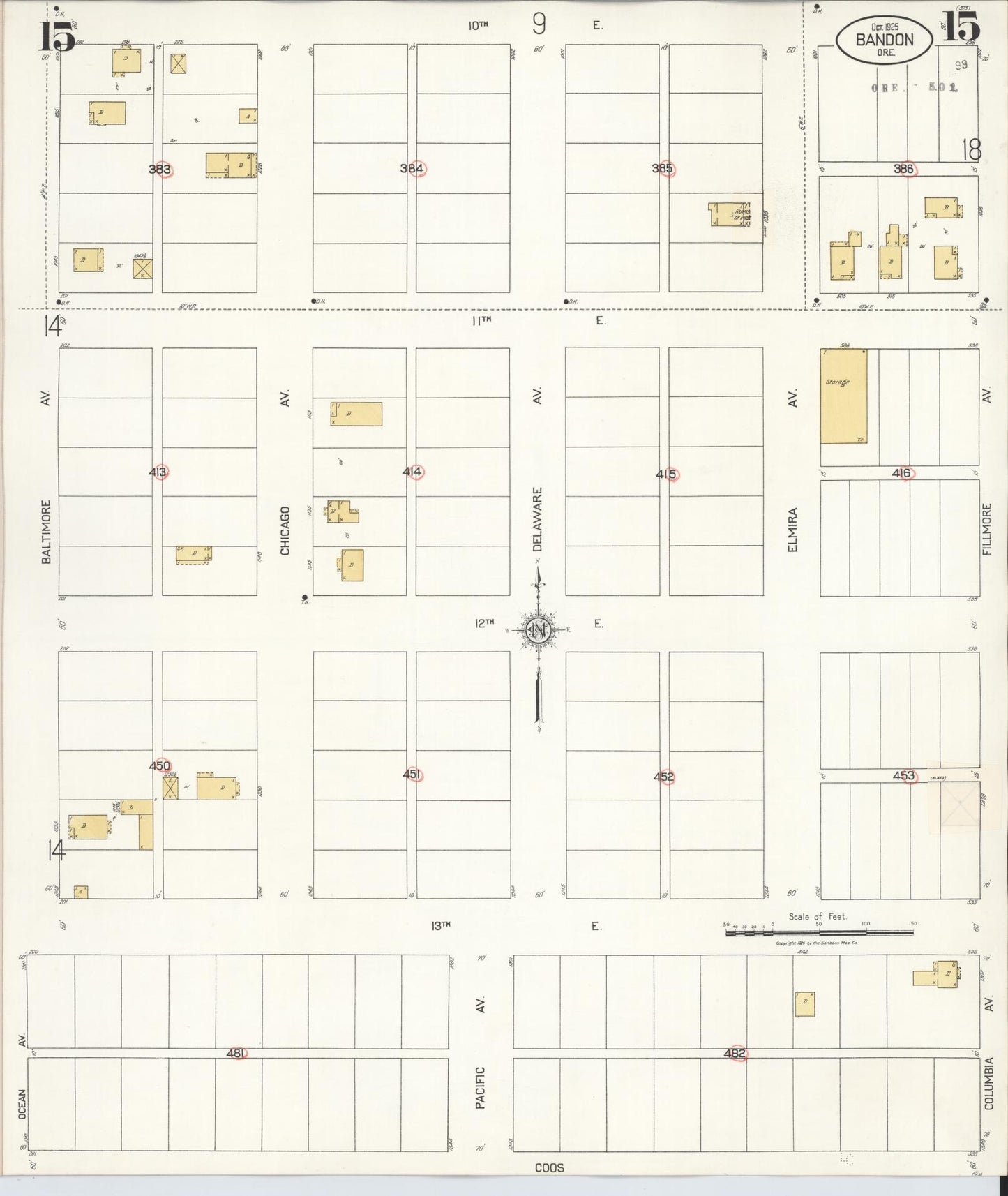 Sanborn Fire Insurance Map from Bandon, Coos County, Oregon (1931), Sheet #0015 - Complete Map Set gallery image, historic Sanborn map, vintage wall art, Oregon Oregon