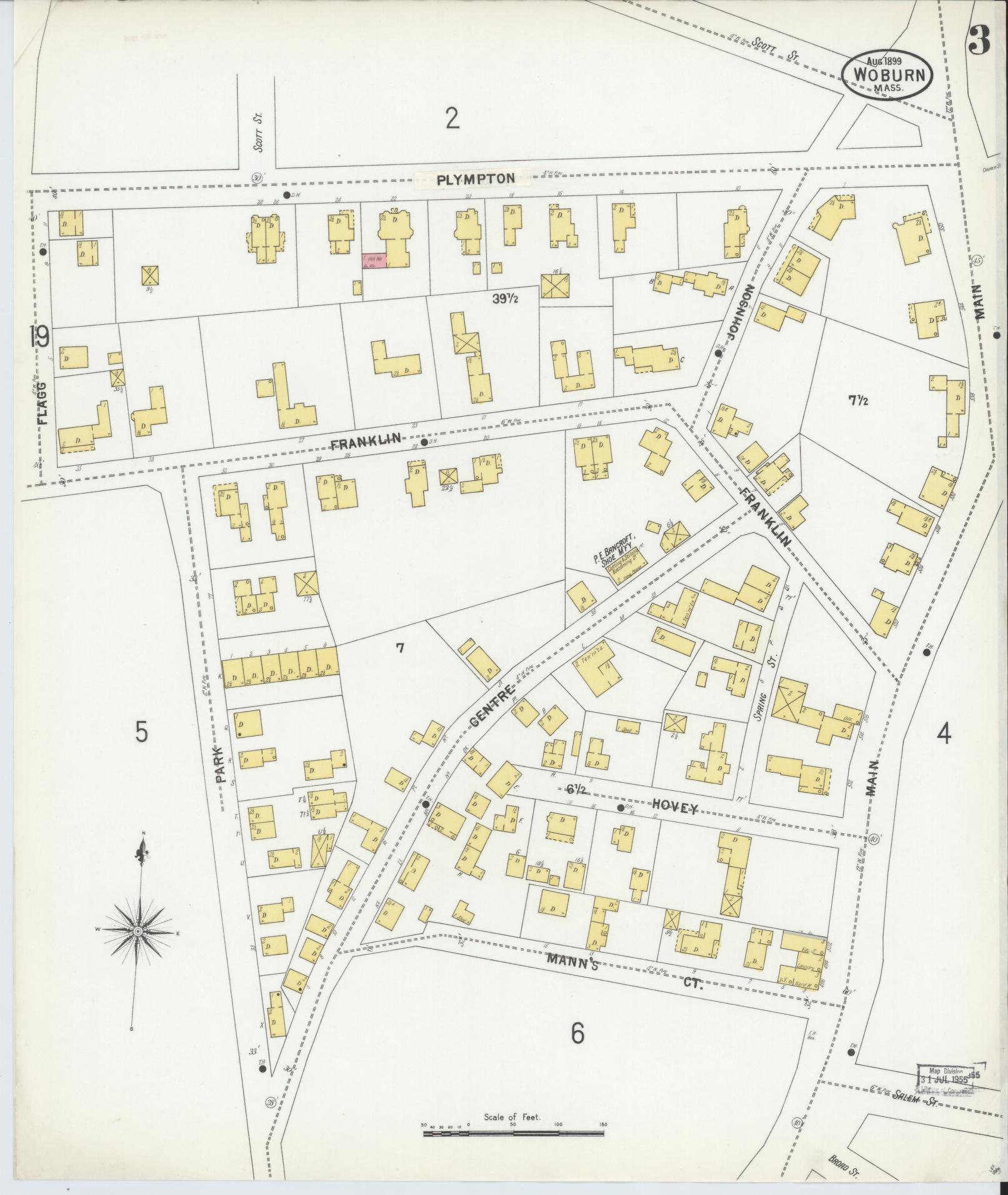Sanborn Fire Insurance Map from Woburn, Middlesex County, Massachusetts (1899), Sheet #0003 - Historic Sanborn Fire Insurance Map Print, vintage old map wall art, antique decor, genealogy gift, Massachusetts Massachusetts map