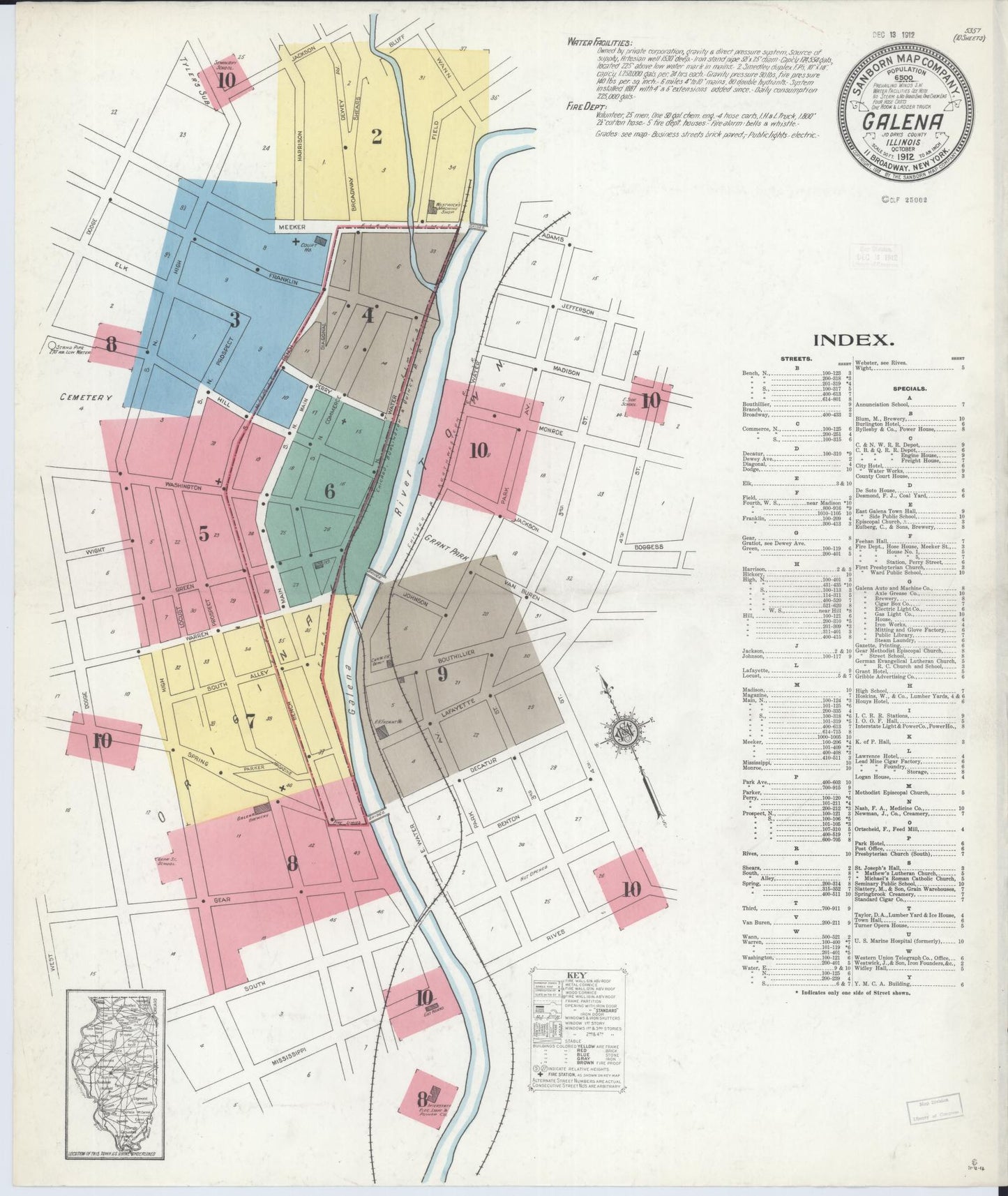 Sanborn Fire Insurance Map from Galena, Jo Daviess County, Illinois (1912), Sheet #0001 - Complete Map Set gallery image, historic Sanborn map, vintage wall art, Illinois Illinois