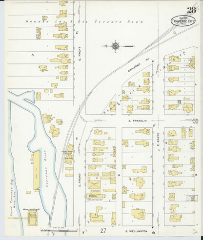 Sanborn Fire Insurance Map from Traverse City, Grand Traverse County, Michigan (1910), Sheet #0028 - Complete Map Set gallery image, historic Sanborn map, vintage wall art, Michigan Michigan