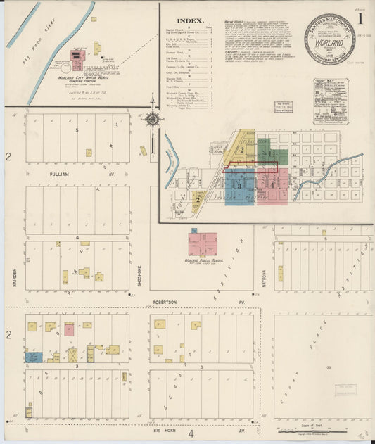 Sanborn Fire Insurance Map from Worland, Washakie County, Wyoming (1918), Sheet #0001 - Complete Map Set gallery image, historic Sanborn map, vintage wall art, Wyoming Wyoming