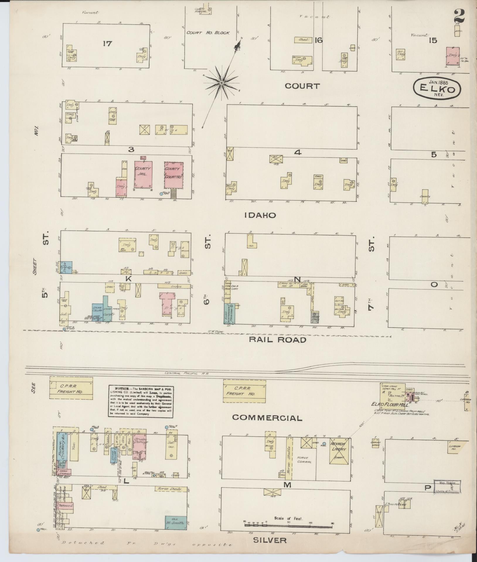 Sanborn Fire Insurance Map from Elko, Elko County, Nevada (1885), Sheet #0002 - Complete Map Set gallery image, historic Sanborn map, vintage wall art, Nevada Nevada