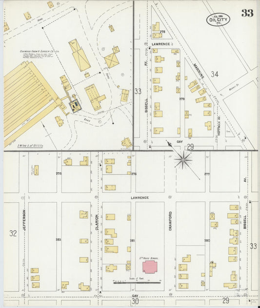 Sanborn Fire Insurance Map from Oil City, Venango County, Pennsylvania (1906), Sheet #0033 - Historic Sanborn Fire Insurance Map Print, vintage old map wall art, antique decor, genealogy gift, Pennsylvania Pennsylvania map