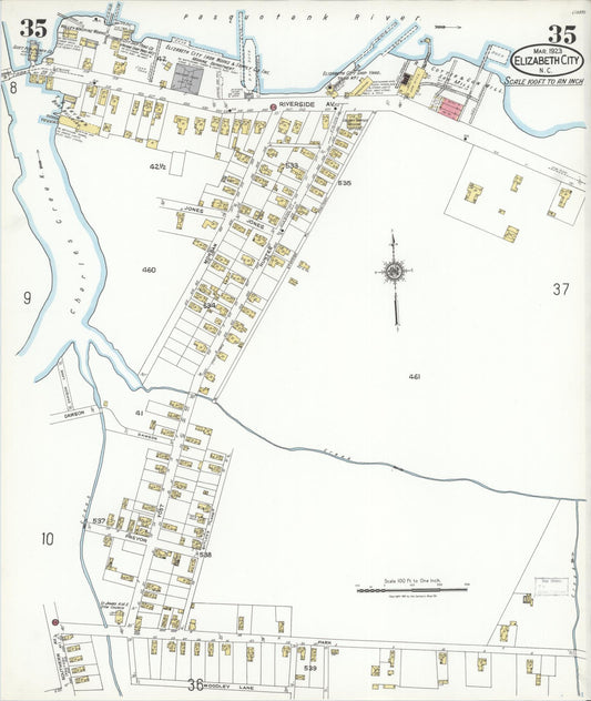 Sanborn Fire Insurance Map from Elizabeth City, Pasquotank County, North Carolina (1923), Sheet #0035 - Historic Sanborn Fire Insurance Map Print, vintage old map wall art, antique decor, genealogy gift, North Carolina North Carolina map