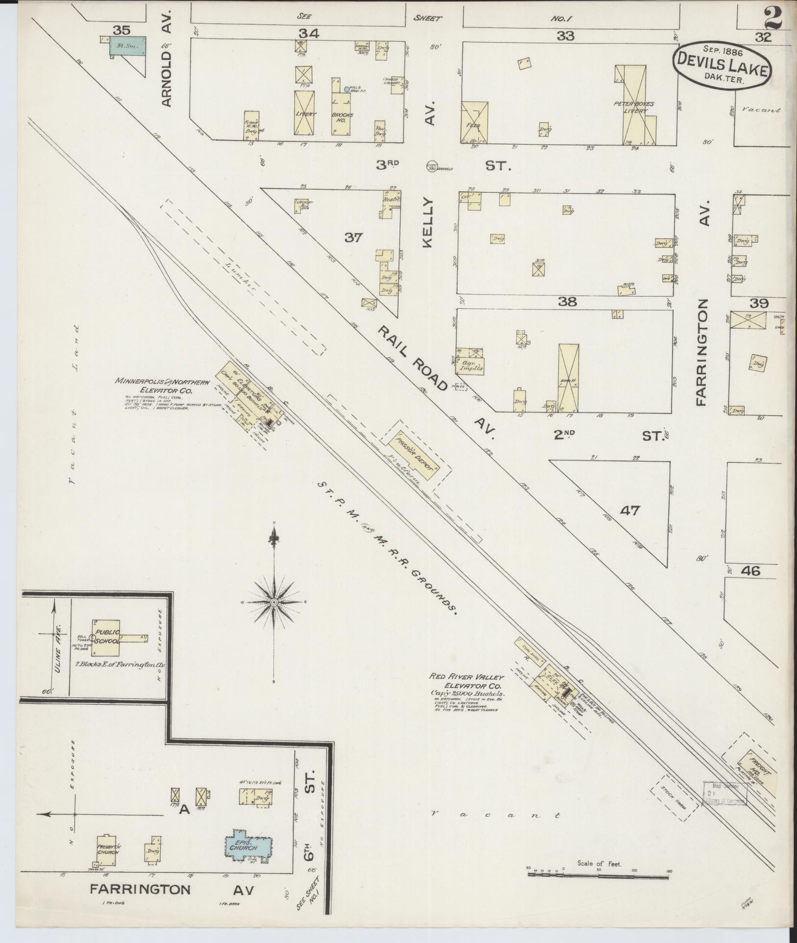 Sanborn Fire Insurance Map from Devils Lake, Ramsey County, North Dakota (1886), Sheet #0002 - Historic Sanborn Fire Insurance Map Print, vintage old map wall art, antique decor, genealogy gift, North Dakota North Dakota map