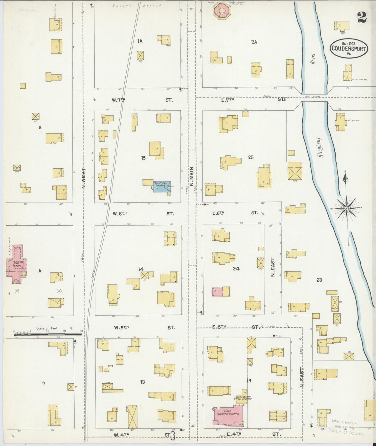 Sanborn Fire Insurance Map from Coudersport, Potter County, Pennsylvania (1903), Sheet #0002 - Complete Map Set gallery image, historic Sanborn map, vintage wall art, Pennsylvania Pennsylvania