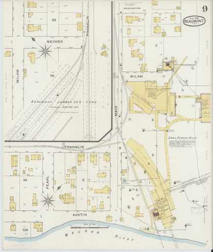 Sanborn Fire Insurance Map from Beaumont, Jefferson County, Texas (1894), Sheet #0009 - Complete Map Set gallery image, historic Sanborn map, vintage wall art, Texas Texas