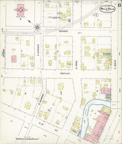 Sanborn Fire Insurance Map from Walla Walla, Walla Walla County, Washington (1890), Sheet #0006 - Complete Map Set gallery image, historic Sanborn map, vintage wall art, Washington Washington