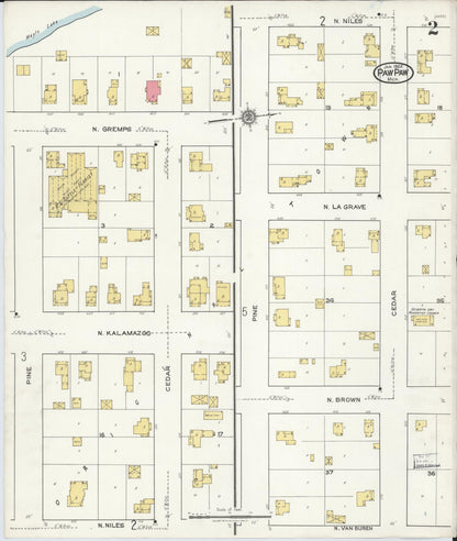 Sanborn Fire Insurance Map from Paw Paw, Van Buren County, Michigan (1922), Sheet #0002 - Complete Map Set gallery image, historic Sanborn map, vintage wall art, Michigan Michigan