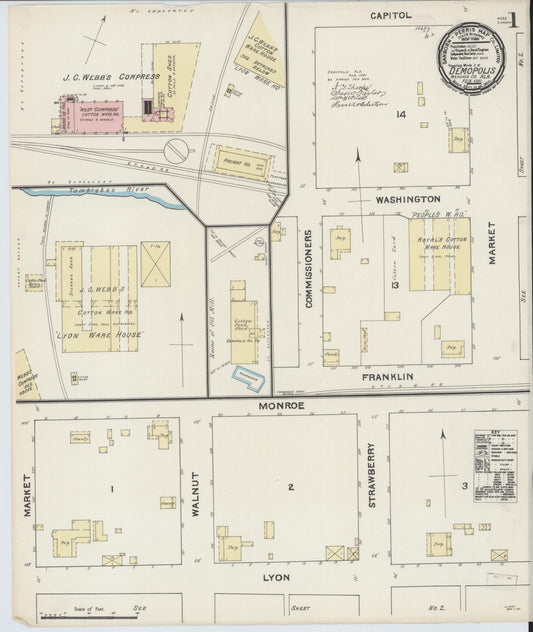 Sanborn Fire Insurance Map from Demopolis, Marengo County, Alabama (1891), Sheet #0001 - Complete Map Set gallery image, historic Sanborn map, vintage wall art, Alabama Alabama