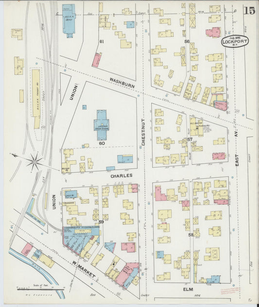 Sanborn Fire Insurance Map from Lockport, Niagara County, New York (1892), Sheet #0015 - Historic Sanborn Fire Insurance Map Print, vintage old map wall art, antique decor, genealogy gift, New York New York map