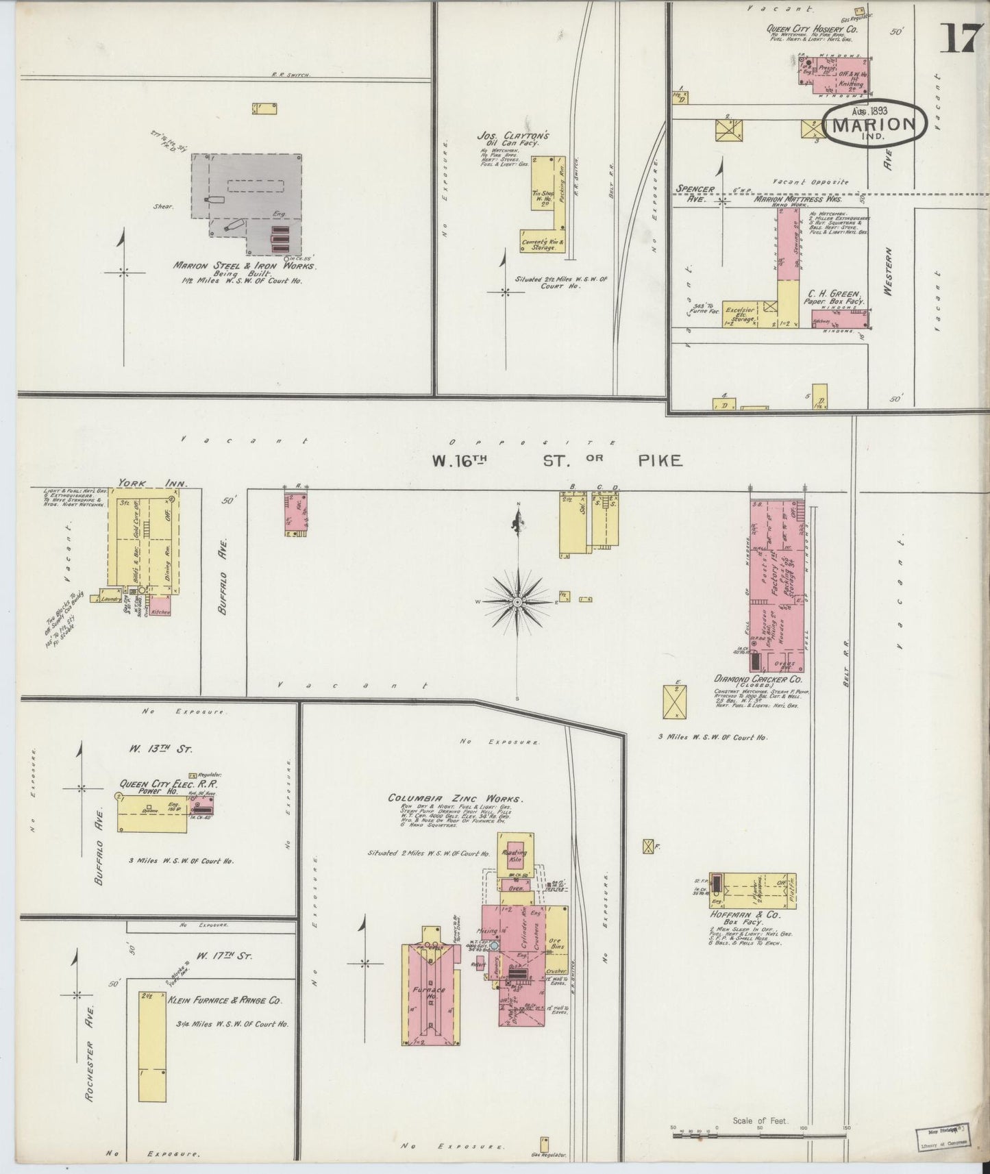 Sanborn Fire Insurance Map from Marion, Grant County, Indiana (1893), Sheet #0017 - Historic Sanborn Fire Insurance Map Print, vintage old map wall art, antique decor, genealogy gift, Indiana Indiana map