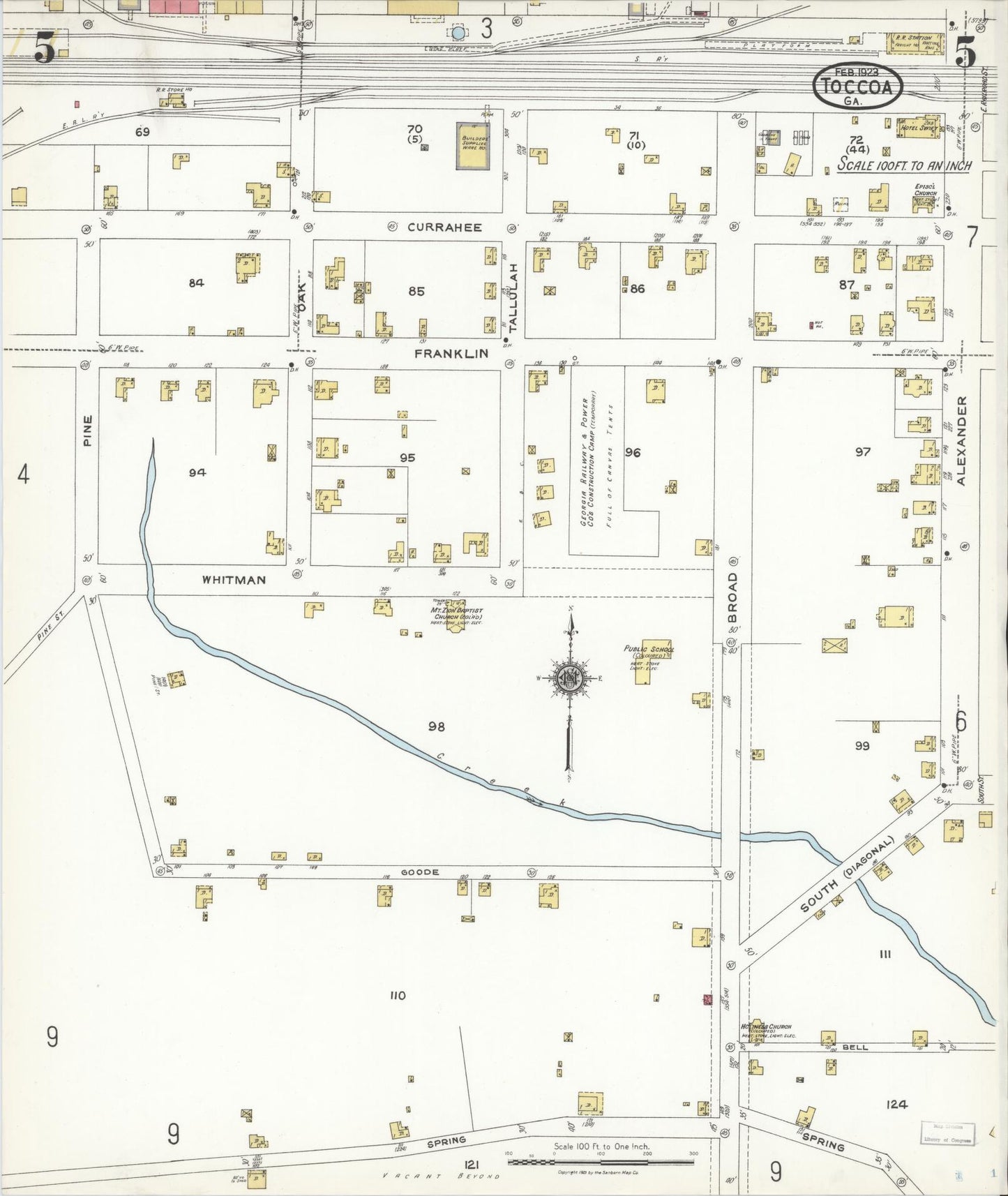 Sanborn Fire Insurance Map from Toccoa, Stephens County, Georgia (1923), Sheet #0005 - Complete Map Set gallery image, historic Sanborn map, vintage wall art, Georgia Georgia