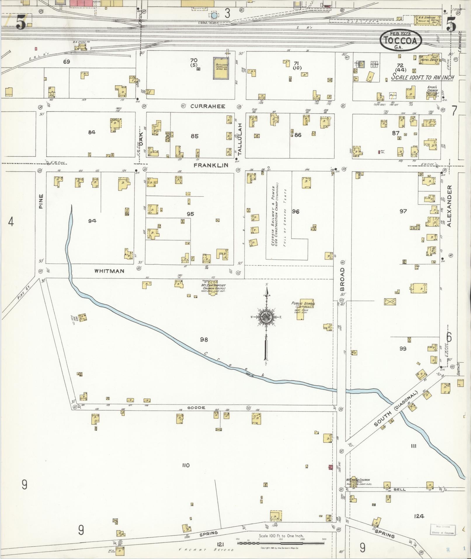 Sanborn Fire Insurance Map from Toccoa, Stephens County, Georgia (1923), Sheet #0005 - Complete Map Set gallery image, historic Sanborn map, vintage wall art, Georgia Georgia