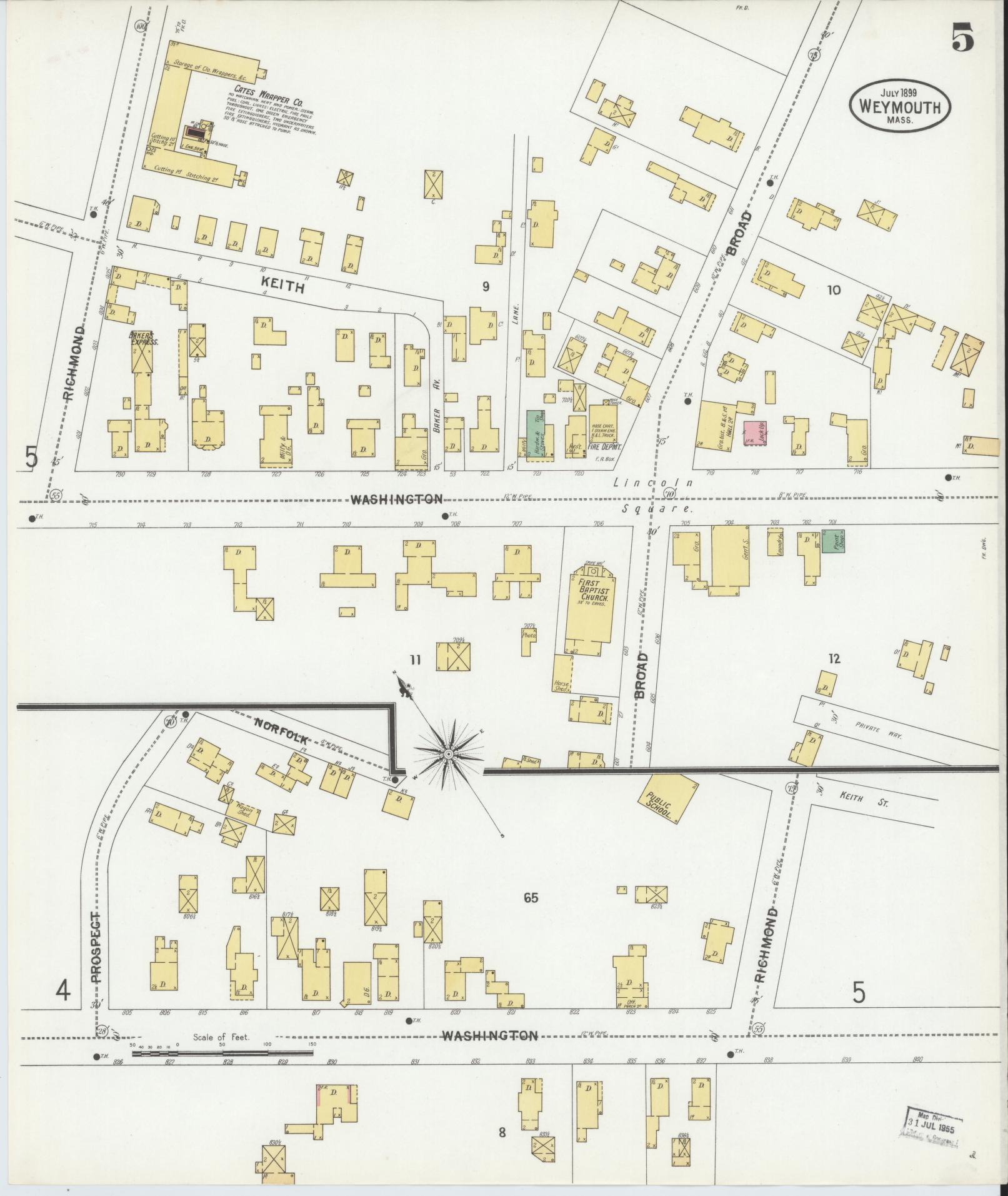 Sanborn Fire Insurance Map from Weymouth, Norfolk County, Massachusetts (1899), Sheet #0005 - Complete Map Set gallery image, historic Sanborn map, vintage wall art, Massachusetts Massachusetts