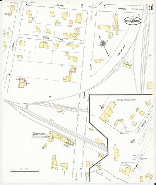 Sanborn Fire Insurance Map from Essex Junction, Chittenden County, Vermont (1910), Sheet #0003 - Historic Sanborn Fire Insurance Map Print, vintage old map wall art, antique decor, genealogy gift, Vermont Vermont map