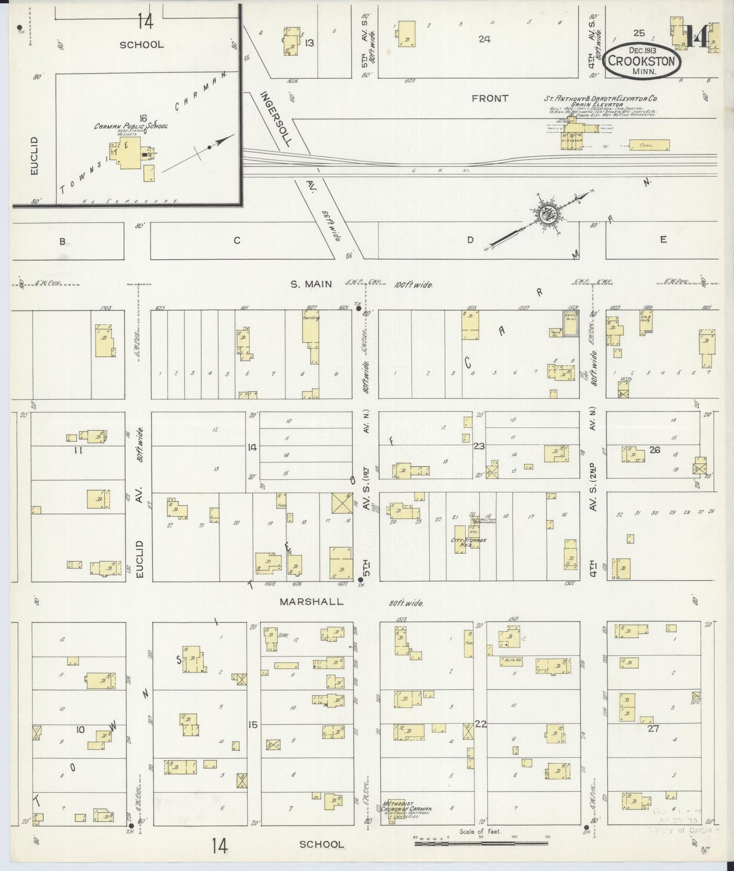 Sanborn Fire Insurance Map from Crookston, Polk County, Minnesota (1913), Sheet #0014 - Complete Map Set gallery image, historic Sanborn map, vintage wall art, Minnesota Minnesota