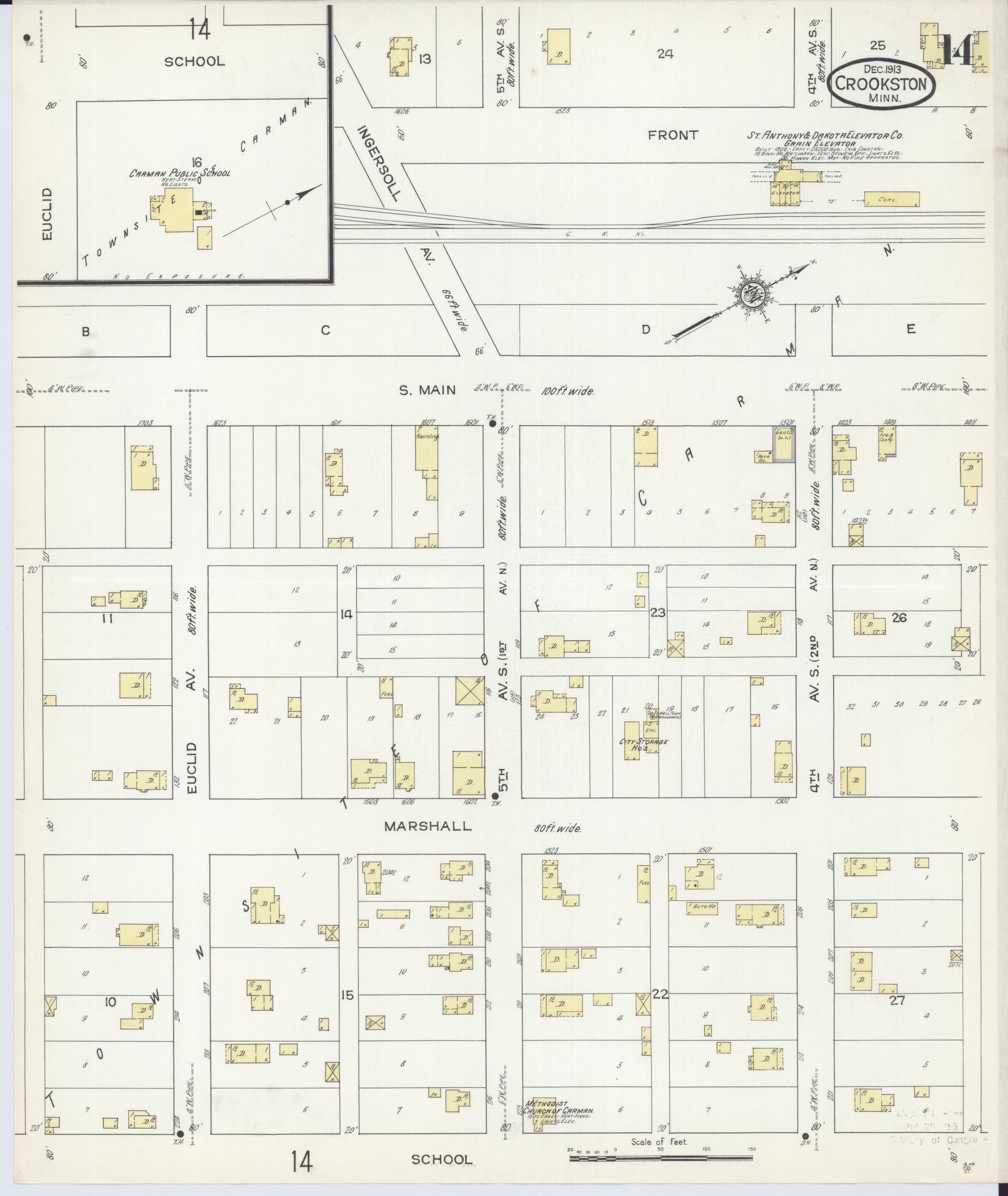 Sanborn Fire Insurance Map from Crookston, Polk County, Minnesota (1913), Sheet #0014 - Complete Map Set gallery image, historic Sanborn map, vintage wall art, Minnesota Minnesota