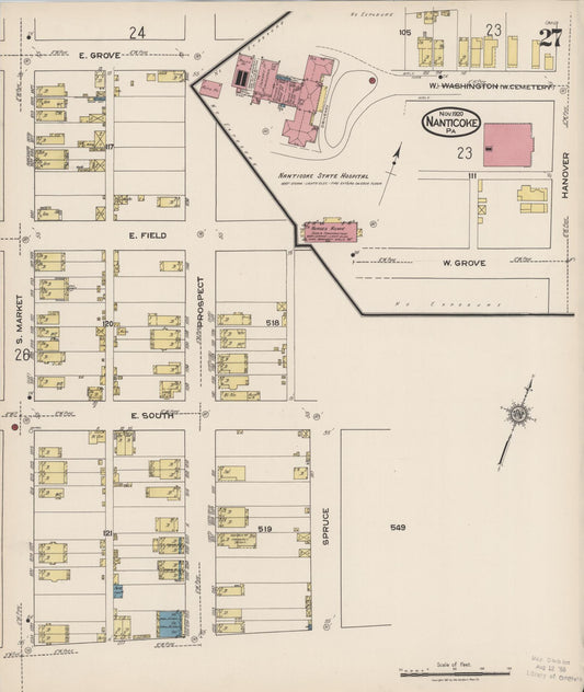 Sanborn Fire Insurance Map from Nanticoke, Luzerne County, Pennsylvania (1920), Sheet #0027 - Historic Sanborn Fire Insurance Map Print, vintage old map wall art, antique decor, genealogy gift, Pennsylvania Pennsylvania map