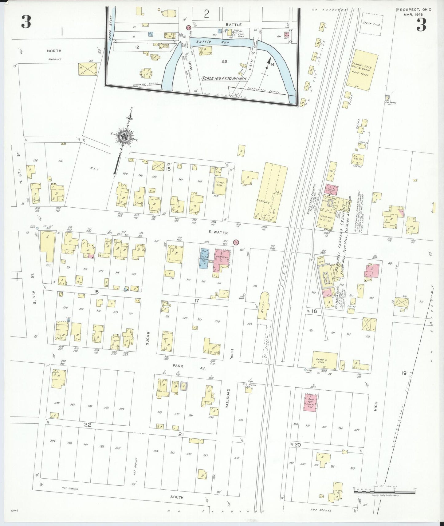 Sanborn Fire Insurance Map from Prospect, Marion County, Ohio (1946), Sheet #0003 - Complete Map Set gallery image, historic Sanborn map, vintage wall art, Ohio Ohio