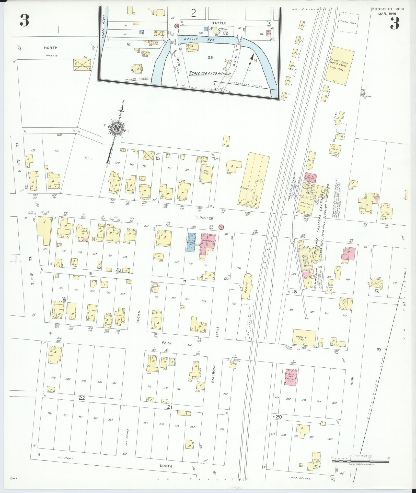 Sanborn Fire Insurance Map from Prospect, Marion County, Ohio (1946), Sheet #0003 - Complete Map Set gallery image, historic Sanborn map, vintage wall art, Ohio Ohio