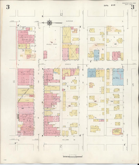 Sanborn Fire Insurance Map from Webster City, Hamilton County, Iowa (1950), Sheet #0003 - Historic Sanborn Fire Insurance Map Print, vintage old map wall art