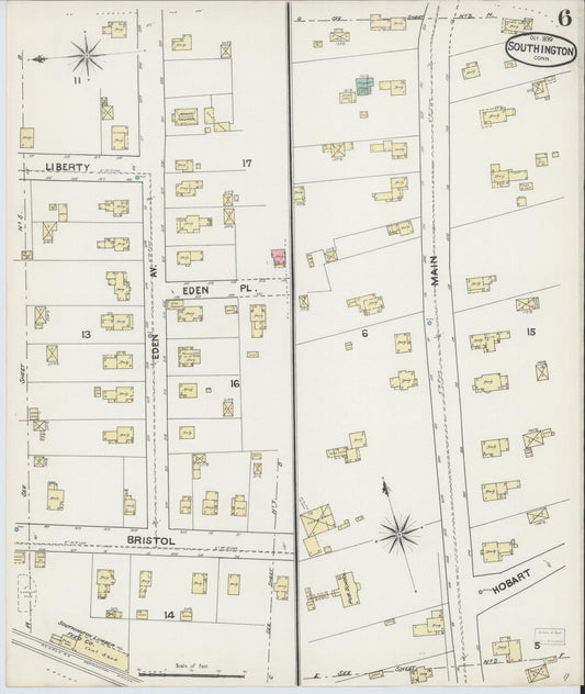 Sanborn Fire Insurance Map from Southington, Hartford County, Connecticut (1890), Sheet #0006 - Historic Sanborn Fire Insurance Map Print, vintage old map wall art, antique decor, genealogy gift, Connecticut Connecticut map