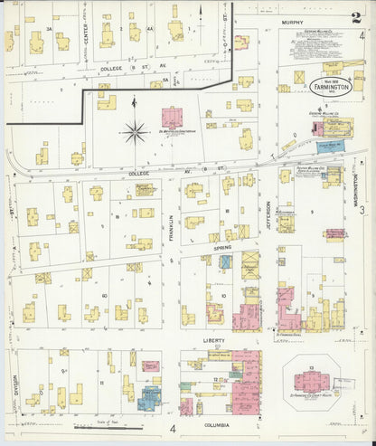 Sanborn Fire Insurance Map from Farmington, Saint Francois County, Missouri (1908), Sheet #0002 - Complete Map Set gallery image, historic Sanborn map, vintage wall art, Missouri Missouri