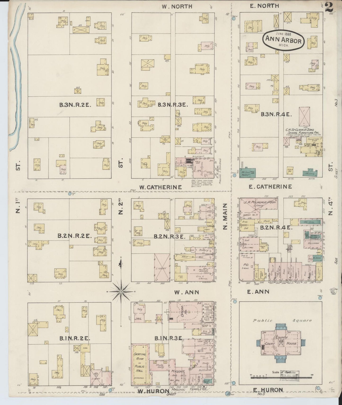 Sanborn Fire Insurance Map from Ann Arbor, Washtenaw County, Michigan (1888), Sheet #0002 - Complete Map Set gallery image, historic Sanborn map, vintage wall art, Michigan Michigan
