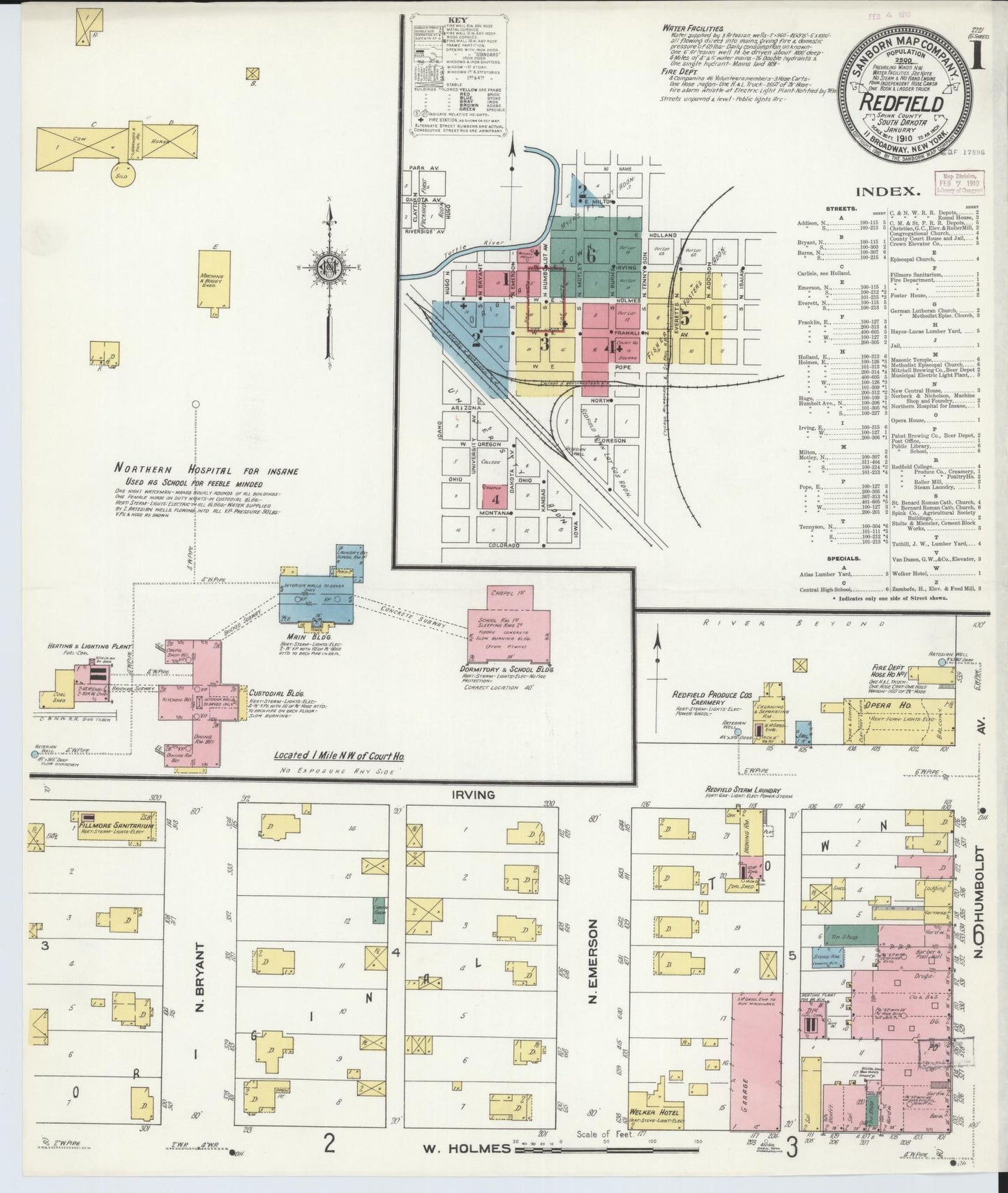 Sanborn Fire Insurance Map from Redfield, Spink County, South Dakota (1910), Sheet #0001 - Historic Sanborn Fire Insurance Map Print, vintage old map wall art, antique decor, genealogy gift, South Dakota South Dakota map
