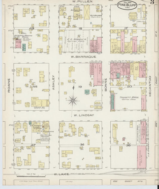 Sanborn Fire Insurance Map from Pine Bluff, Jefferson County, Arkansas (1885), Sheet #0003 - Historic Sanborn Fire Insurance Map Print, vintage old map wall art, antique decor, genealogy gift, Arkansas Arkansas map