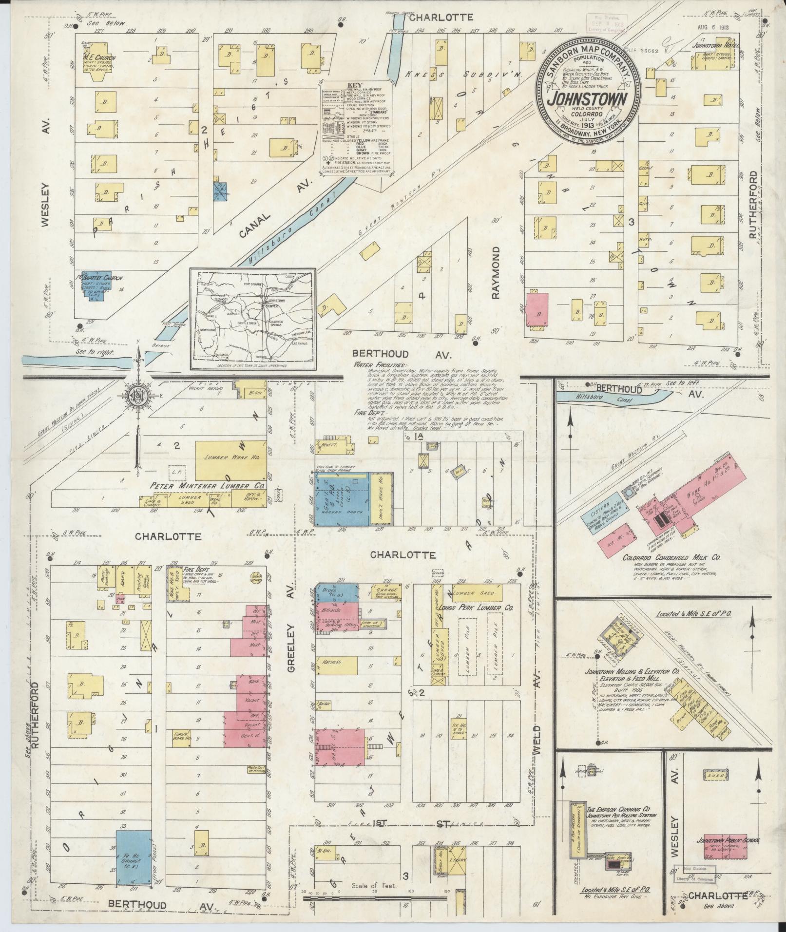 Sanborn Fire Insurance Map from Johnstown, Weld County, Colorado (1913), Sheet #0001 - Historic Sanborn Fire Insurance Map Print, vintage old map wall art, antique decor, genealogy gift, Colorado Colorado map