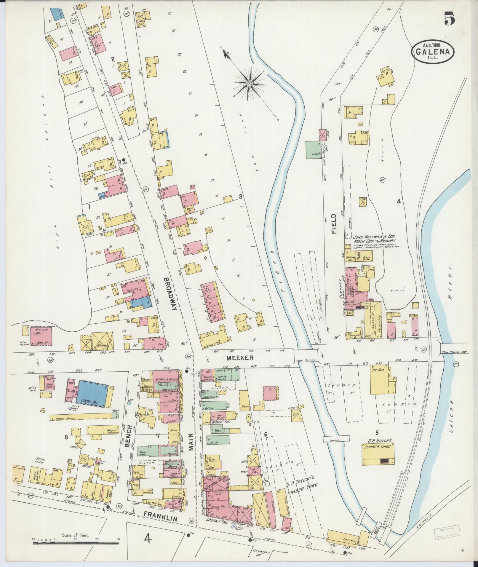 Sanborn Fire Insurance Map from Galena, Jo Daviess County, Illinois (1898), Sheet #0005 - Complete Map Set gallery image, historic Sanborn map, vintage wall art, Illinois Illinois