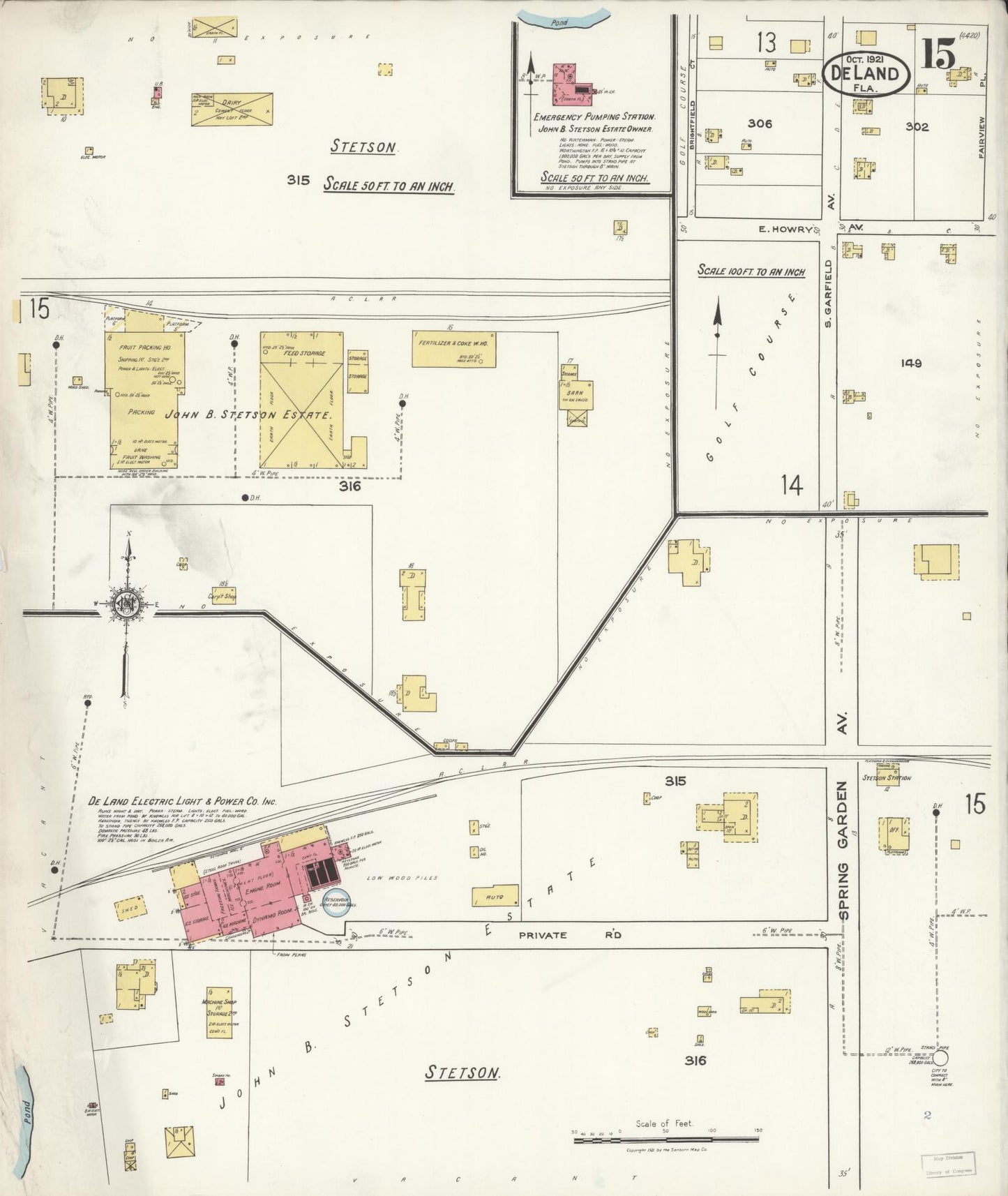 Sanborn Fire Insurance Map from De Land, Volusia County, Florida (1921), Sheet #0015 - Complete Map Set gallery image, historic Sanborn map, vintage wall art, Florida Florida
