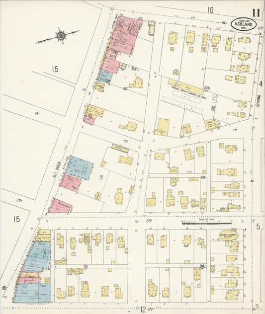 Sanborn Fire Insurance Map from Ashland, Jackson County, Oregon (1911), Sheet #0011 - Historic Sanborn Fire Insurance Map Print, vintage old map wall art, antique decor, genealogy gift, Oregon Oregon map