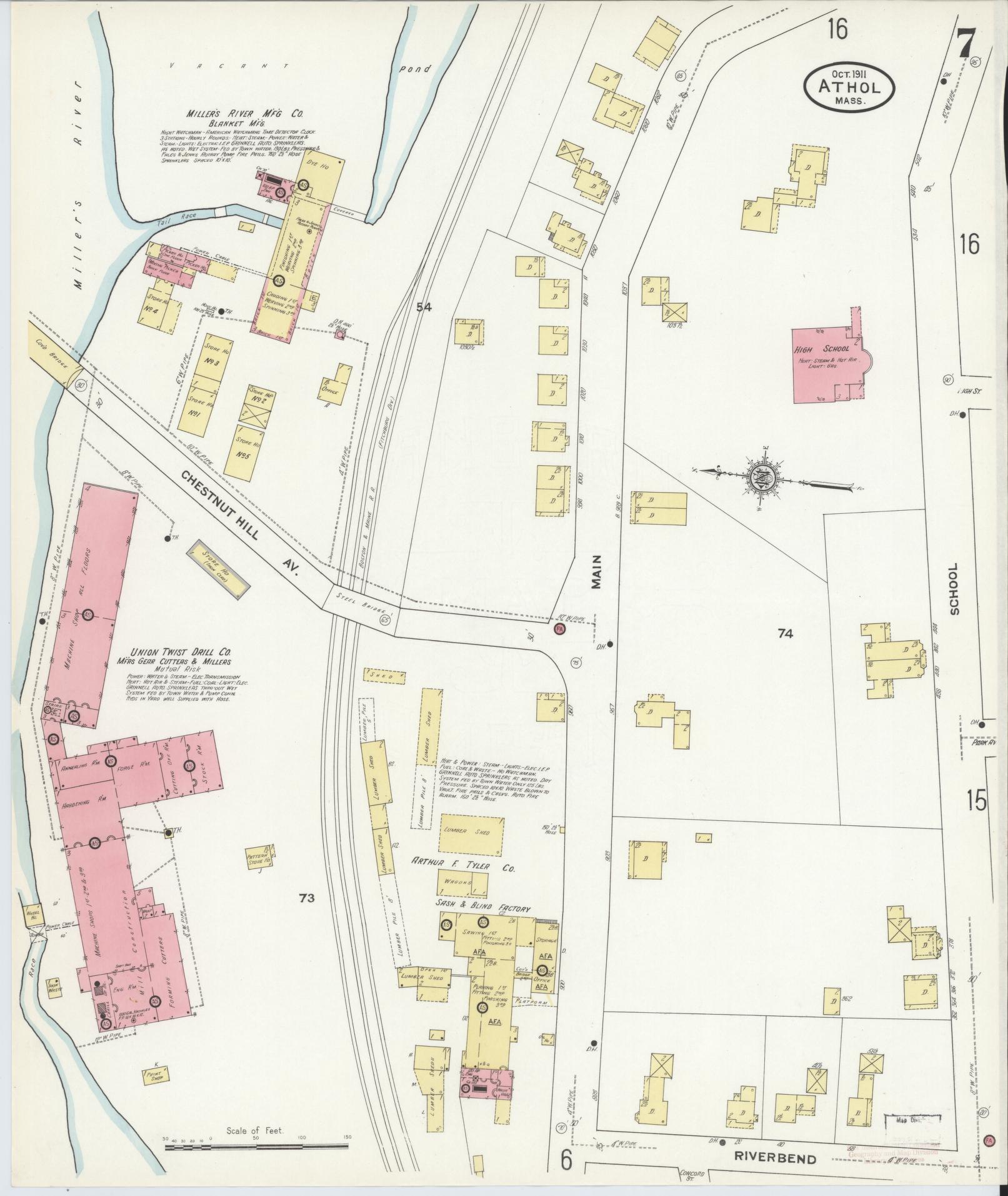 Sanborn Fire Insurance Map from Athol, Worcester County, Massachusetts (1911), Sheet #0007 - Complete Map Set gallery image, historic Sanborn map, vintage wall art, Massachusetts Massachusetts