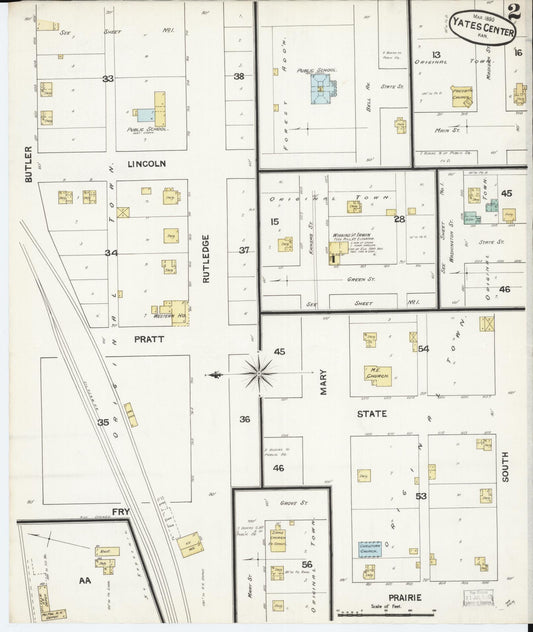 Sanborn Fire Insurance Map from Yates Center, Woodson County, Kansas (1890), Sheet #0002 - Historic Sanborn Fire Insurance Map Print, vintage old map wall art, antique decor, genealogy gift, Kansas Kansas map