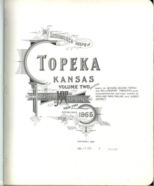 Sanborn Fire Insurance Map from Topeka, Shawnee County, Kansas (1955), Sheet #0001 - Historic Sanborn Fire Insurance Map Print, vintage old map wall art, antique decor, genealogy gift, Kansas Kansas map