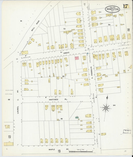 Sanborn Fire Insurance Map from Hempstead, Nassau County, New York (1909), Sheet #0017 - Historic Sanborn Fire Insurance Map Print, vintage old map wall art, antique decor, genealogy gift, New York New York map
