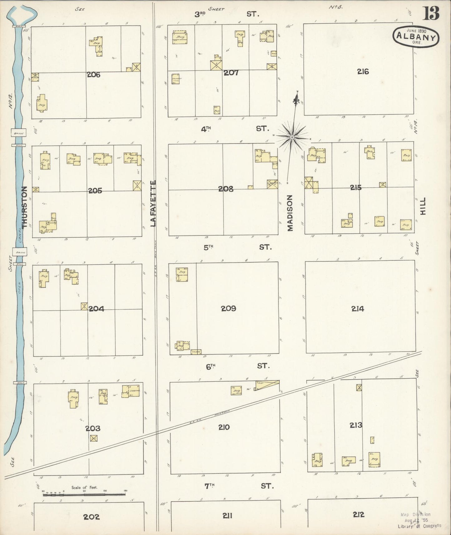 Sanborn Fire Insurance Map from Albany, Linn County, Oregon (1890), Sheet #0013 - Complete Map Set gallery image, historic Sanborn map, vintage wall art, Oregon Oregon
