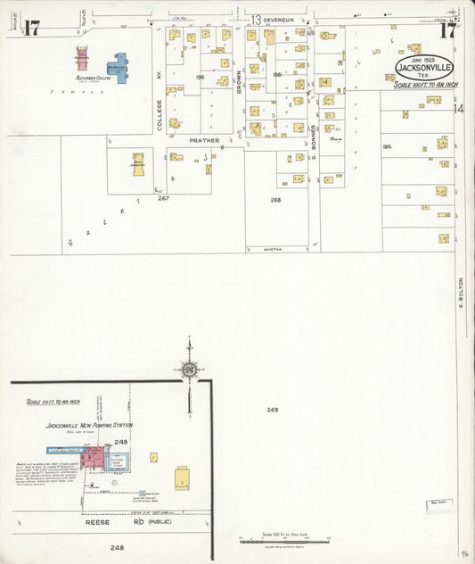 Sanborn Fire Insurance Map from Jacksonville, Cherokee County, Texas (1923), Sheet #0017 - Historic Sanborn Fire Insurance Map Print, vintage old map wall art, antique decor, genealogy gift, Texas Texas map