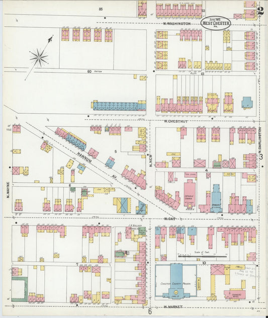 Sanborn Fire Insurance Map from West Chester, Chester County, Pennsylvania (1902), Sheet #0002 - Historic Sanborn Fire Insurance Map Print, vintage old map wall art, antique decor, genealogy gift, Pennsylvania Pennsylvania map